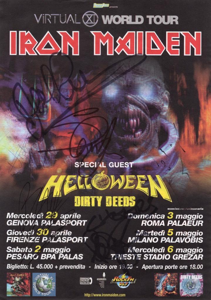 Autografo Iron Maiden Virtual XI World Tour 1998 Firenze